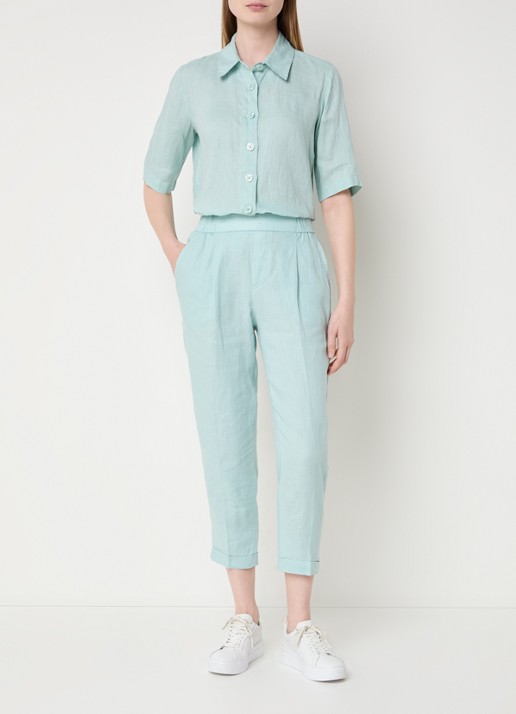 Benetton Blouse van linnen  - voorkant 4 turquoise