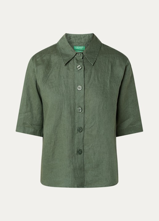 Benetton Blouse van linnen  - voorkant 2 donkergroen