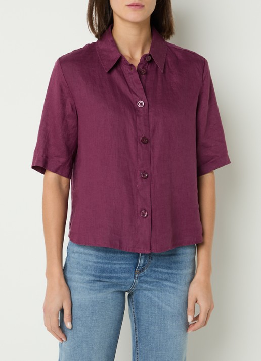 Benetton Blouse van linnen  - detail aubergine