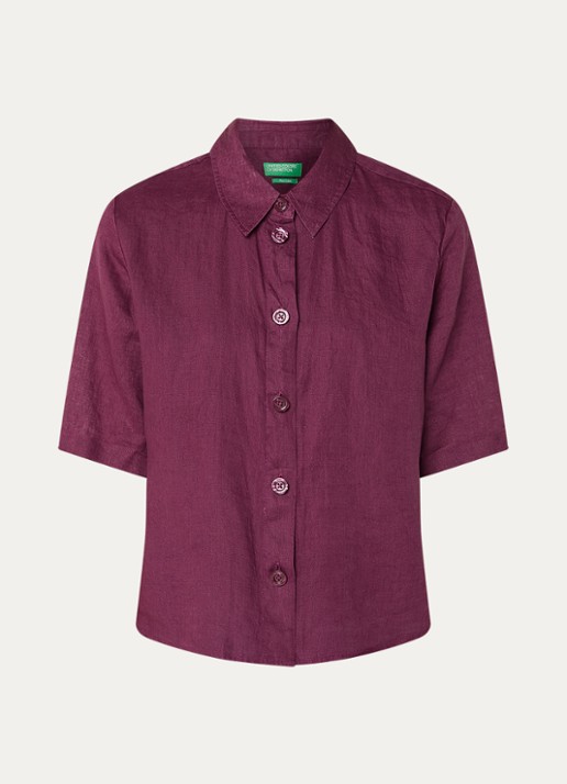 Benetton Blouse van linnen  - voorkant 2 aubergine
