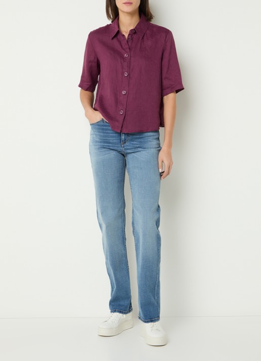 Benetton Blouse van linnen  - voorkant 3 aubergine