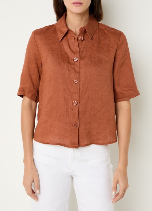 Benetton Blouse van linnen  - detail roestbruin