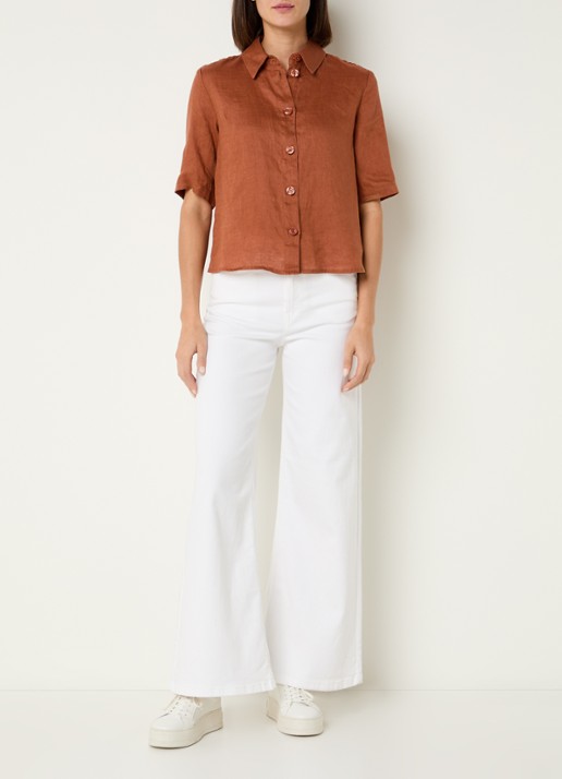 Benetton Blouse van linnen  - voorkant 3 roestbruin