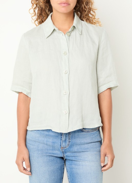 Benetton Blouse van linnen  - detail 2 lichtgroen