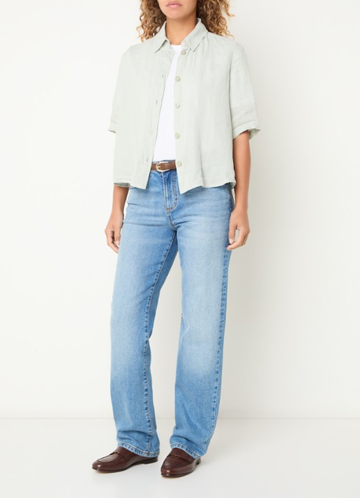 Benetton Blouse van linnen  - voorkant 4 lichtgroen