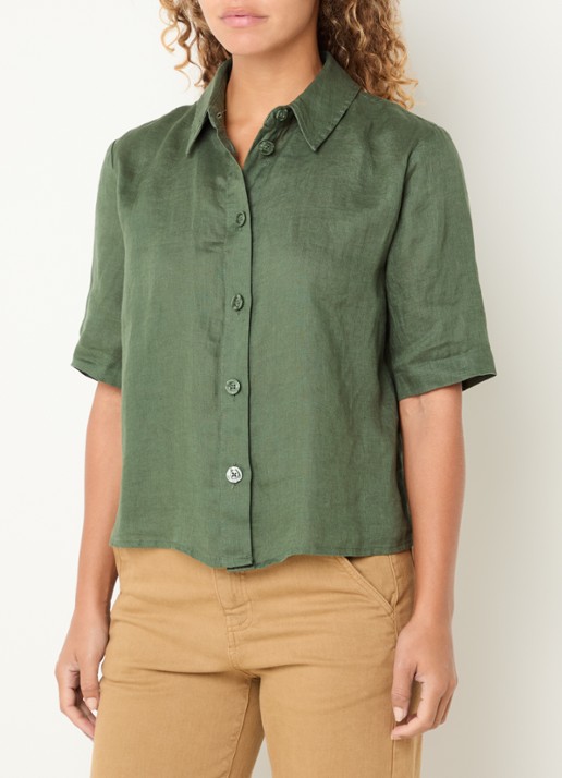 Benetton Blouse van linnen  - detail groen