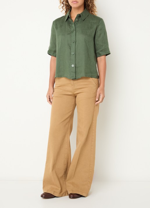 Benetton Blouse van linnen  - voorkant 4 groen