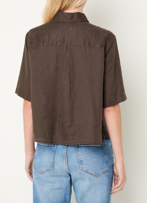 Benetton Blouse van linnen  - achterkant 4 donkerbruin