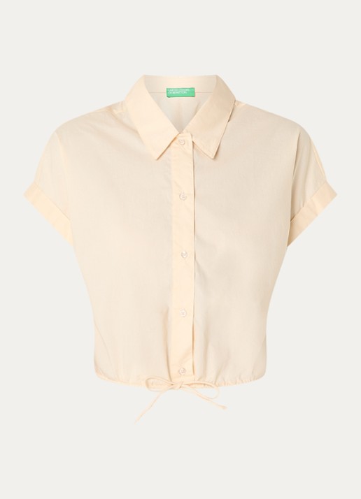 Benetton Cropped blouse met strikdetail - voorkant creme