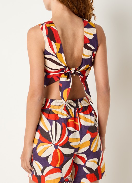 Benetton Cropped mouwloze top met print en gestrikt detail - detail oranje