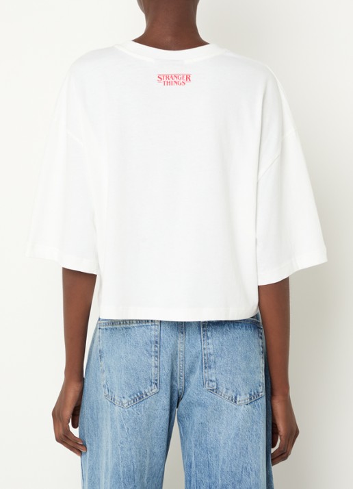 Benetton Cropped T-shirt met logo- en backprint - achterkant 2 gebroken wit