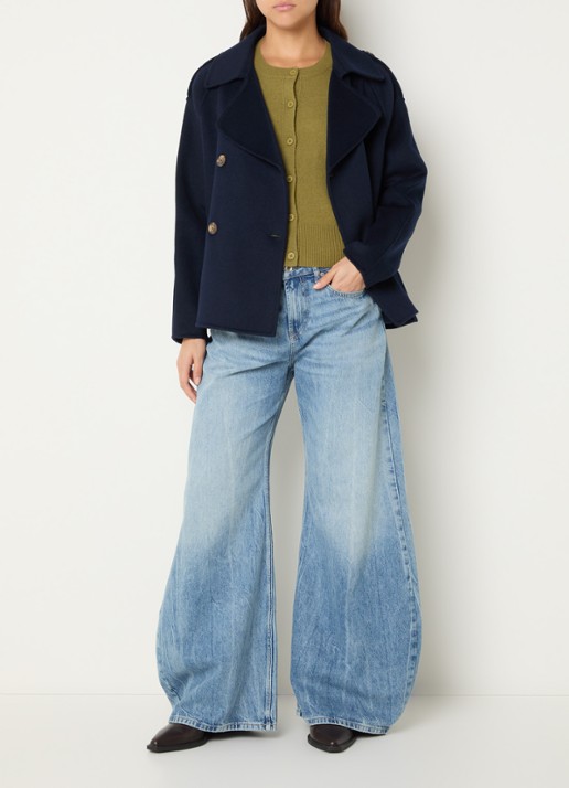 Benetton Double-breasted mantel met kraag - voorkant 2 donkerblauw
