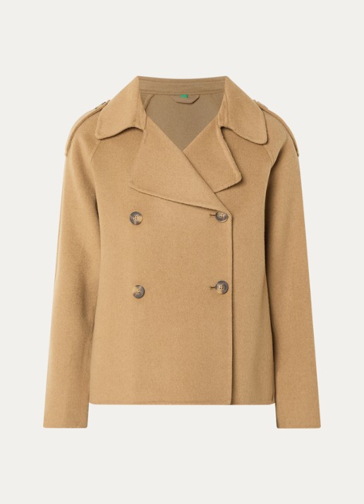 Benetton Double-breasted mantel met kraag - voorkant camel