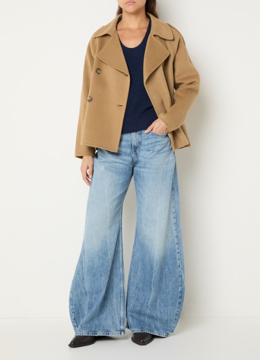Benetton Double-breasted mantel met kraag - voorkant 2 camel