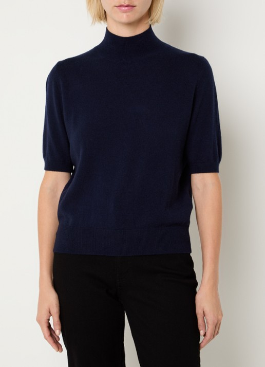 Benetton Fijngebreid T-shirt in kasjmierblend met ronde hals - detail 4 donkerblauw