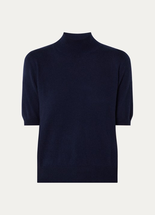 Benetton Fijngebreid T-shirt in kasjmierblend met ronde hals - voorkant 2 donkerblauw