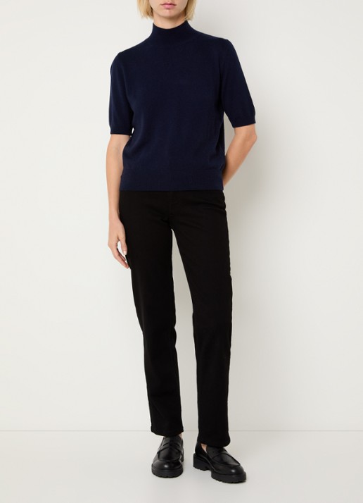 Benetton Fijngebreid T-shirt in kasjmierblend met ronde hals - voorkant 3 donkerblauw