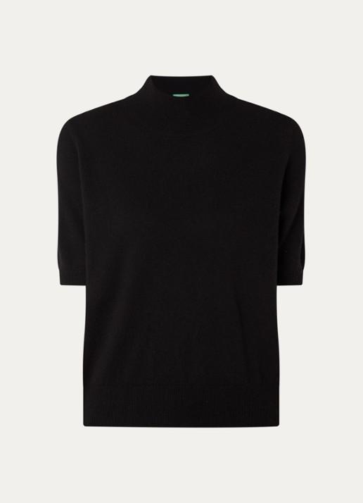 Benetton Fijngebreid T-shirt in kasjmierblend met ronde hals - voorkant 2 zwart