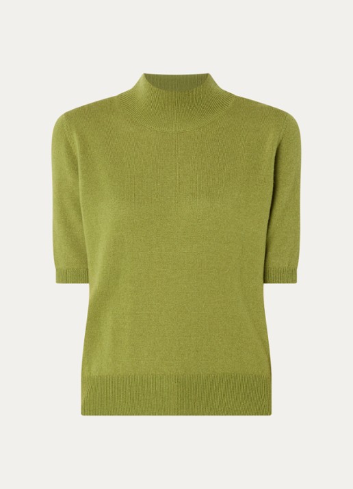 Benetton Fijngebreid T-shirt in kasjmierblend met ronde hals - voorkant olijfgroen