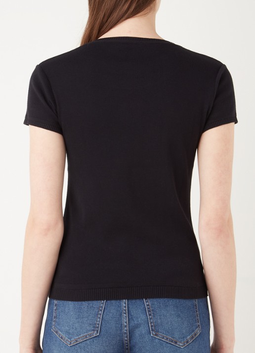 Benetton Fijngebreid T-shirt met ronde hals - achterkant 4 zwart