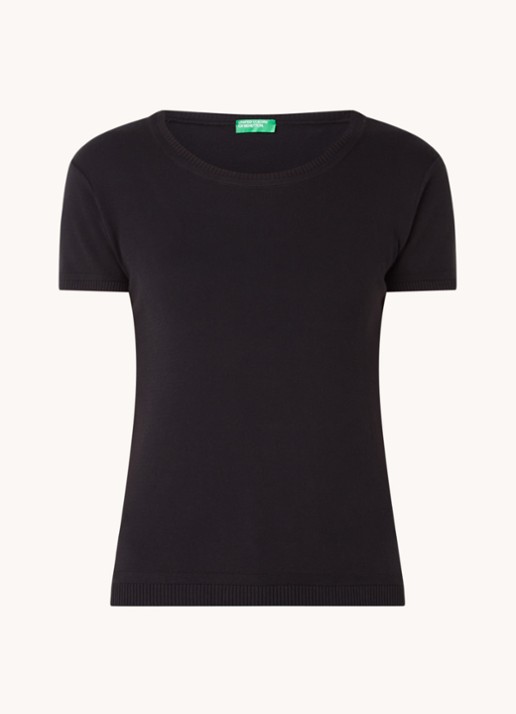 Benetton Fijngebreid T-shirt met ronde hals - voorkant zwart