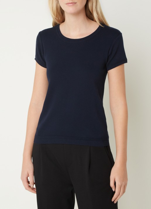 Benetton Fijngebreid T-shirt met ronde hals - detail 7 donkerblauw
