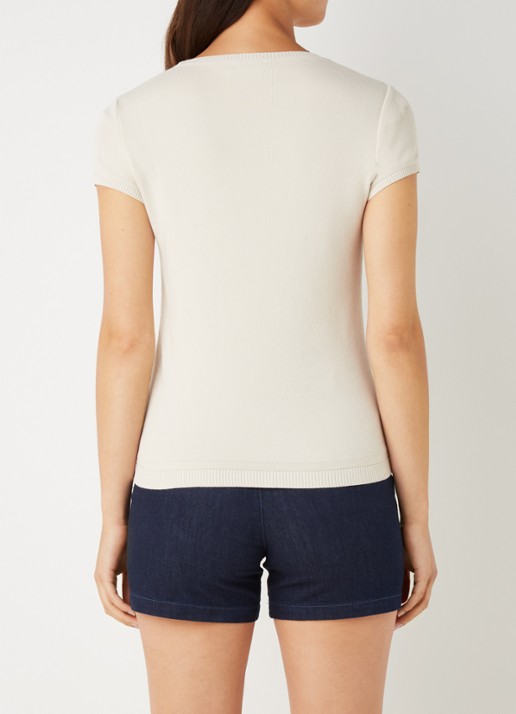 Benetton Fijngebreid T-shirt met ronde hals - achterkant 2 zand