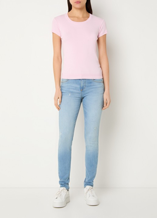Benetton Fijngebreid T-shirt met ronde hals - voorkant 2 zalmroze