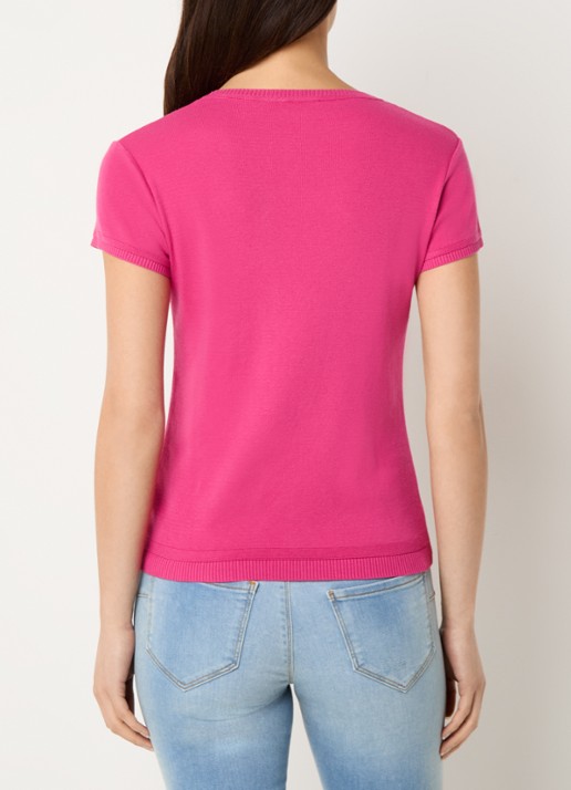 Benetton Fijngebreid T-shirt met ronde hals - achterkant fuchsia