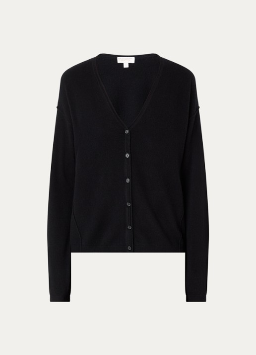 Benetton Fijngebreid vest in kasjmierblend met V-hals - voorkant zwart