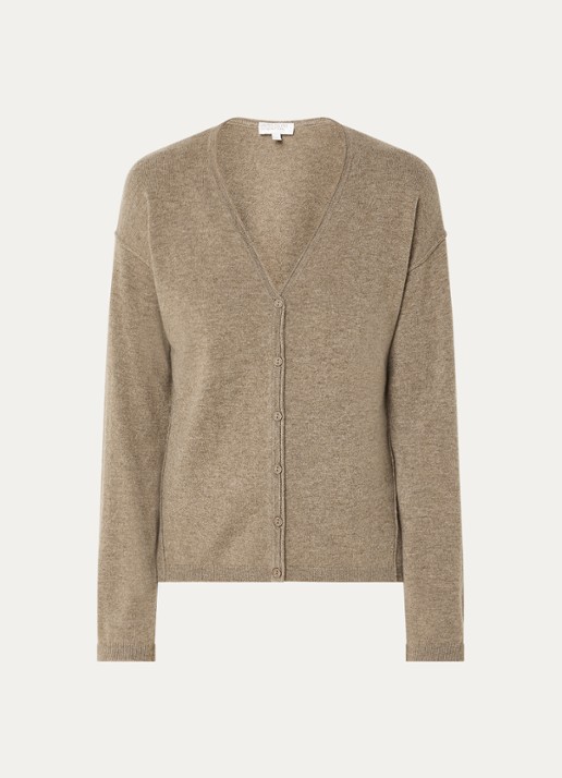 Benetton Fijngebreid vest in kasjmierblend met V-hals - voorkant 3 bruin