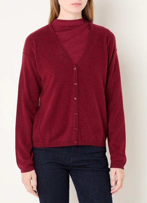 Benetton Fijngebreid vest in kasjmierblend met V-hals - detail 4 bordeauxrood