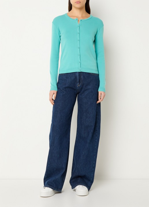 Benetton Fijngebreid vest met ronde hals - voorkant 3 turquoise