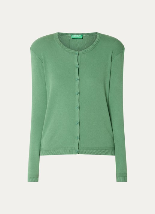 Benetton Fijngebreid vest met ronde hals - voorkant 3 olijfgroen