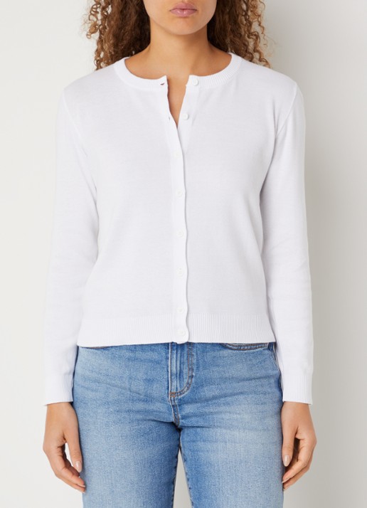 Benetton Fijngebreid vest met ronde hals - detail wit