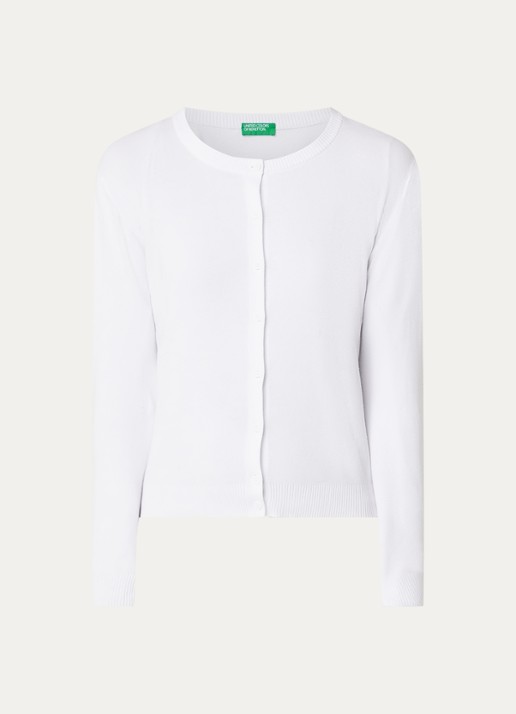 Benetton Fijngebreid vest met ronde hals - voorkant 3 wit