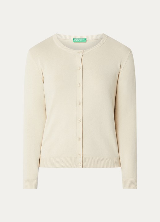 Benetton Fijngebreid vest met ronde hals - voorkant 3 zand