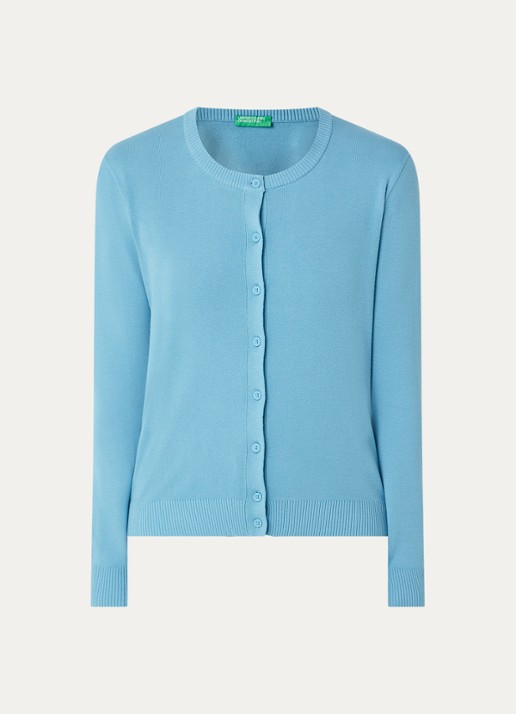 Benetton Fijngebreid vest met ronde hals - voorkant 2 aquablauw