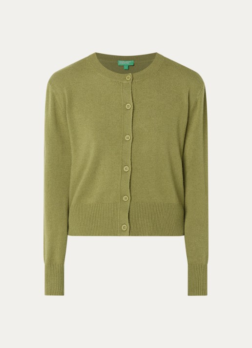 Benetton Fijngebreid vest met ronde hals - voorkant 3 olijfgroen