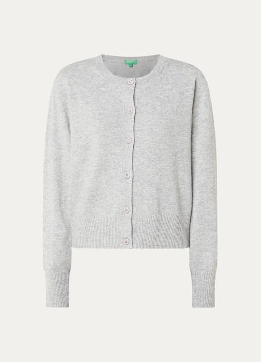 Benetton Fijngebreid vest met ronde hals - voorkant 3 lichtgrijs