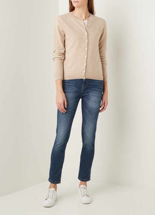 Benetton Fijngebreid vest van scheerwol met ronde hals - voorkant 4 camelmelee-562 / beige
