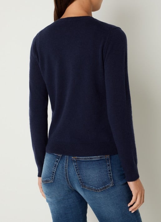 Benetton Fijngebreid vest van scheerwol met ronde hals - achterkant 4 donkerblauw