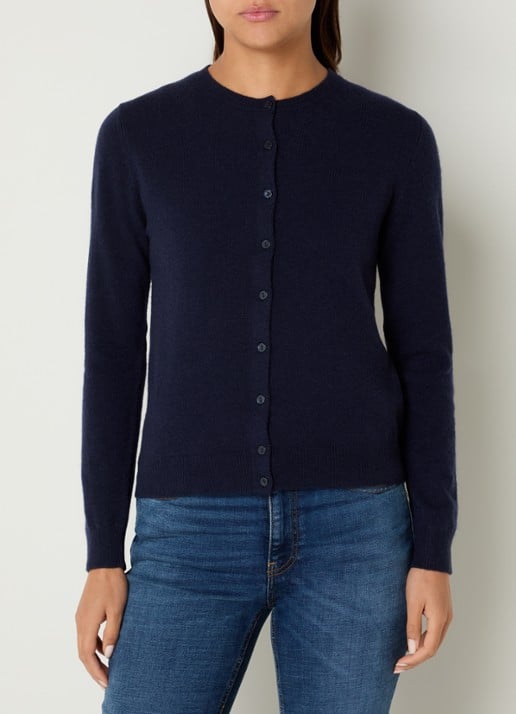 Benetton Fijngebreid vest van scheerwol met ronde hals - detail 3 donkerblauw