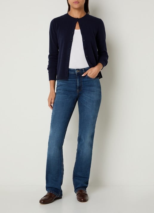 Benetton Fijngebreid vest van scheerwol met ronde hals - voorkant 2 donkerblauw