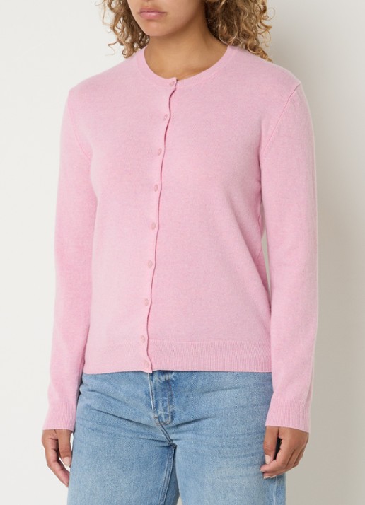 Benetton Fijngebreid vest van scheerwol met ronde hals - detail lichtroze melee / lichtroze