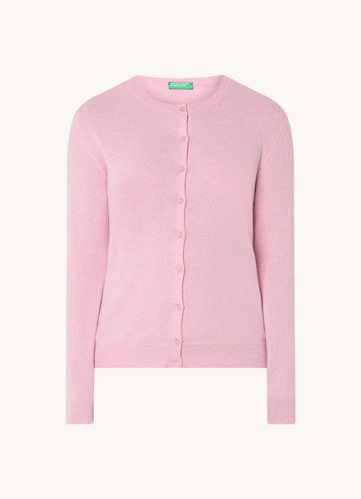 Benetton Fijngebreid vest van scheerwol met ronde hals - voorkant 2 lichtroze melee / lichtroze