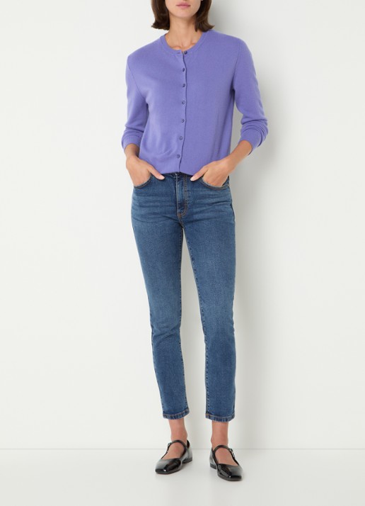 Benetton Fijngebreid vest van scheerwol met ronde hals - voorkant 3 paars-36a / paars