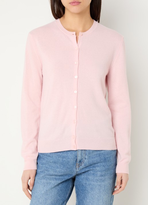 Benetton Fijngebreid vest van scheerwol met ronde hals - detail lichtroze-04u / roze