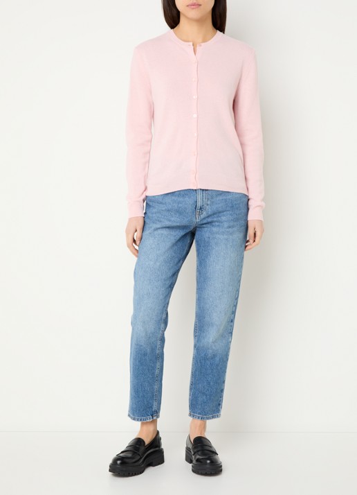 Benetton Fijngebreid vest van scheerwol met ronde hals - voorkant 3 lichtroze-04u / roze