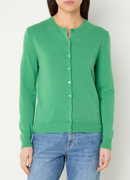 Benetton Fijngebreid vest van scheerwol met ronde hals - detail 4 groen-0r8  / groen